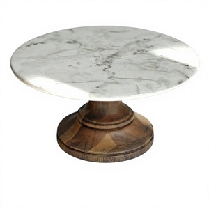 New arrival Round Marble <b>Cake</b> <b>Stand</b> with Wood Base Handmade Dessert Display Pedestal Party Home hotel - Product Image 2