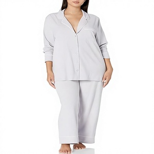 Ensemble décontracté 2 pièces pour femme, en tricot 100% coton, manches longues, couleur unie, col en V plissé, boutonné, design personnalisé, mignon, OEM, vente en gros - Product Image 3