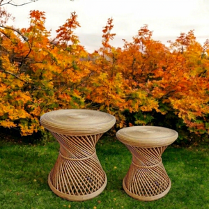 Bone Inlay Bamboo <b>Storage</b> <b>Stool</b> Handwoven Traditional Eco-friendly Pouffe for Bedroom Living Area School Hotel Ottoman Set 2 - Product Image 1
