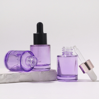 Botol tetes kaca bahu datar 15ml kustom wadah Serum ungu ramah lingkungan dengan kacang yang baru disegel