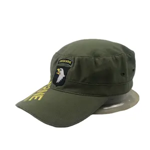 Custom Promotional Embroidery Oliver Green Hat Flat Top Baseball Cap Woven Visor