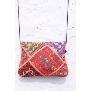 Bolso de mano indio Rajasthani hecho a mano con bordados, estilo casual Banjara, cierre abierto, cadenas, patchwork y espejos, para la noche. - Product Image 5