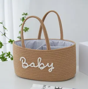 100% Nursery Storage Bin Baby Cotton Rope Diaper Caddy Organizer For Boys And Girls