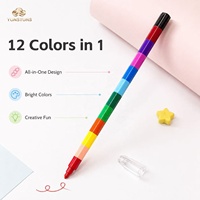 Crayons de couleur empilables multi-sections 12 couleurs en plastique pour enfants, pour le dessin, le gribouillage et la coloration à l'école