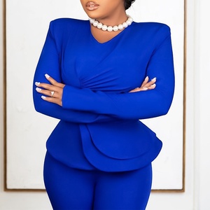 Ensemble automne-hiver, nouvelle mode <span class=keywords><strong>OL</strong></span>, haut à volants à col en V et pantalon, ensemble deux pièces pour l'Europe et l'Amérique - Product Image 2