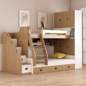 Günstiges Weißes Kinder-Hochbett aus Holz vom Hersteller auf Lager mit Kleiderschrank, Stauraum und Treppe - Product Image 4