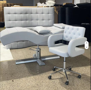 Chaise de technicien argentée pour salon de beauté, tabouret de luxe moderne hydraulique pour clinique et salon de manucure avec dossier - Product Image 3