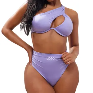 OEM Custom Manufacturers Sexy Beachwear Swimwear Asymmetrical Cut Out Top 2 Piece Bikini Set For Women