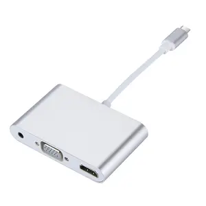 USB Tipe C Ke HDMI VGA 3.5Mm Audio Hub 3 In 1 Multiport Adapter Ponsel Pemutar Video Game