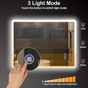 <span class=keywords><strong>Miroir</strong></span> mural à LED <span class=keywords><strong>pour</strong></span> <span class=keywords><strong>salle</strong></span> <span class=keywords><strong>de</strong></span> <span class=keywords><strong>bain</strong></span> <span class=keywords><strong>avec</strong></span> <span class=keywords><strong>éclairage</strong></span> 80*60cm Rectangle Blanc chaud/neutre Fonction gradateur étanche - Product Image 4