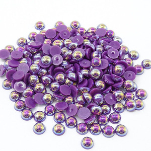 Perles plates rose vif, perles ABS demi-rondes fuchsia pour la décoration de coques de téléphone DIY, style Barbiecore - Product Image 3