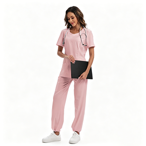 Nuova <span class=keywords><strong>Serie</strong></span> di Divise Infermieristiche in 14 Colori Opzionali, Set Medico a 2 Pezzi con Top a Maniche Corte e Pantaloni a Gamba Dritta - Product Image 2