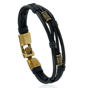 <span class=keywords><strong>Pulsera</strong></span> de cordón tejido para hombre de cuero auténtico vintage con hebilla de aleación estilo envolvente chapado en rodio - Product Image 5