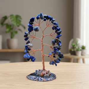 Mini arbre à vœux en pierres précieuses naturelles avec sous-verre – Cadeau de décoration intérieure apaisant avec éclats de cristal d'agate - Product Image 3