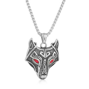 Collar con colgante de zorro de acero inoxidable con ojos rojos, diseño geométrico para hombres y mujeres, joyería de moda 1207 - Product Image 1