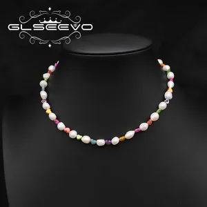 Collar de perlas de agua dulce para niñas, colgante de piedras artificiales de colores Kawaii, joyería fina, 2022