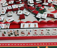 Tuiles de Mahjong Américaines en Acrylique Motif Renne de Noël, 160 Pièces, Ensemble de Mahjong avec Motif Arbre de Noël, Jeu de Société Familial pour les Fêtes