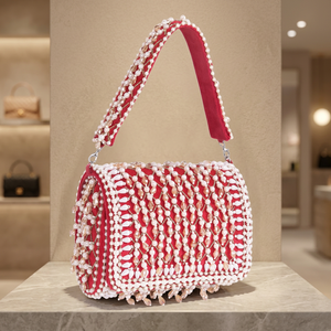 Bolso de Mano Tipo Clutch de Terciopelo Rojo con Cuentas de Cristal Hechas a Mano, Ecológico, Ligero y Suave - Product Image 3