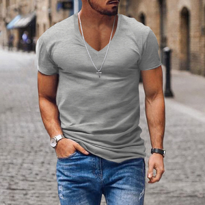 Camiseta informal de media manga de estilo coreano para hombre, Camiseta 100% de algodón holgada con patrón sólido, elementos esenciales de verano - Product Image 4