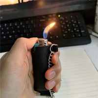 Tas pemantik rokok Gas buatan tangan dapat diisi ulang kulit lebih ringan penutup rantai tahan lama portabel berkemah BBQ hadiah memasak