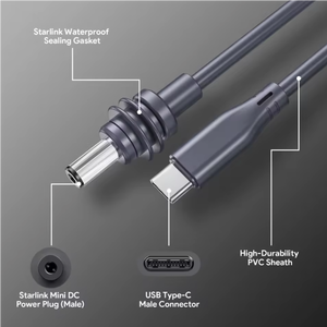 Câble d'alimentation USB Type-C Starlink 5A à charge rapide avec gaine PVC/Nylon – Plusieurs longueurs disponibles pour écouteurs, caméra, voiture - Product Image 4