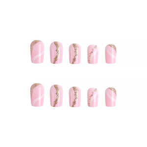 24 faux ongles carrés à presser, motif vague bleue, rose nude, réutilisables en ABS, avec adhésifs pour doigts - Product Image 3