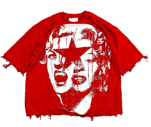 Camisetas Oversize de Algodón Pesado con Hombros Caídos y Estampado Gráfico, Estilo Streetwear, con Efecto Desgastado y Cuello Redondo, Tejidas y Lavadas, para Hombre - Product Image 2
