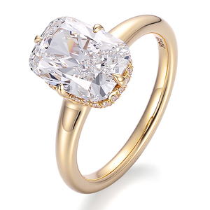 แหวนเพชรทรงดอกไม้แบบ Cushion Cut เพชรสร้างในห้องปฏิบัติการ ตัวเรือนทองแท้ 18k 14k 10k แบบ 4 กรงเล็บ แหวนขอแต่งงานสำหรับแฟนสาว - Product Image 2
