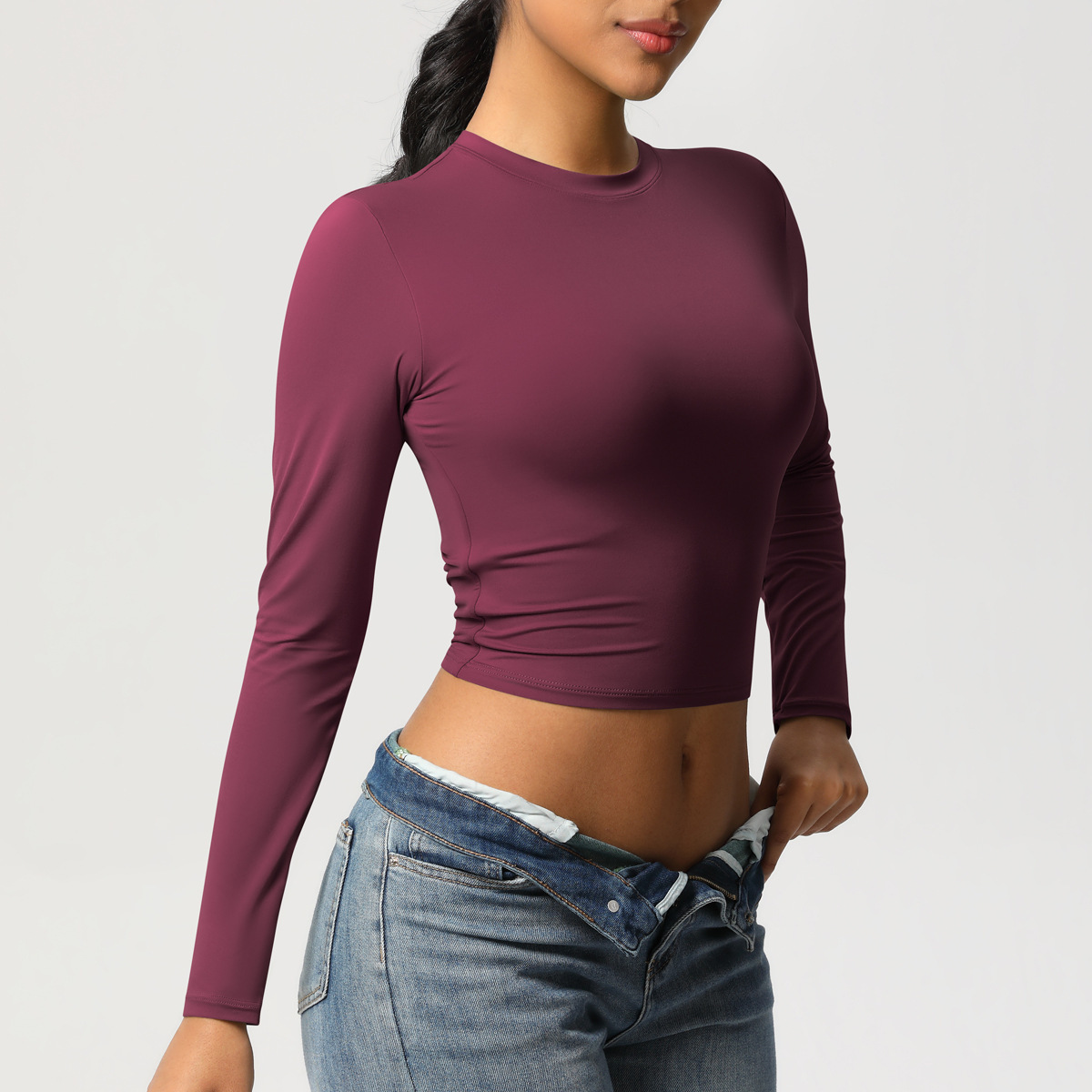 Quick-Dry Stretch Sport T-Shirt Fitted Yoga Pilates Top Running Workout Long Sleeve Comfortable