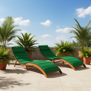 Tumbonas de Madera Maciza de Acacia con Cojines, Muebles de Exterior Duraderos, Verde, Juego de 2 Piezas - Product Image 2