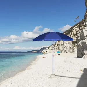 Parasol de plage 180 cm de diamètre, tissu Oxford bleu, design dôme coupe-vent, protection solaire extérieure - Product Image 6