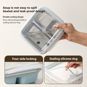 LIHONG Contenitore per Pranzo in Acciaio Inox Verniciato a Polvere, Ermetico e Adatto al Microonde, <span class=keywords><strong>con</strong></span> <span class=keywords><strong>Scomparti</strong></span> per Adulti e Viaggi - Product Image 3