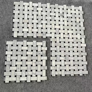 Mosaico de Mármol Blanco Carrara Natural con Puntos Negros <span class=keywords><strong>Nero</strong></span> Marquina, Montado en Malla, Estilo Moderno para Hoteles, Tipo Cesta, para Baños - Product Image 5