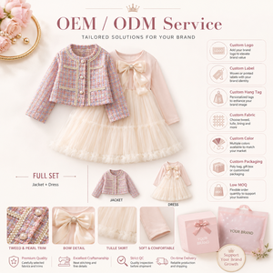 Completo 2 pezzi per <span class=keywords><strong>bambina</strong></span> 2026: Giacca in tweed francese a maniche lunghe e vestito in tulle traspirante per feste, abbigliamento <span class=keywords><strong>da</strong></span> principessa, boutique per bambini, lusso discreto - Product Image 6