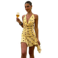Robe de soirée moulante à pois en maille, col en V sexy, sans manches, pour femme