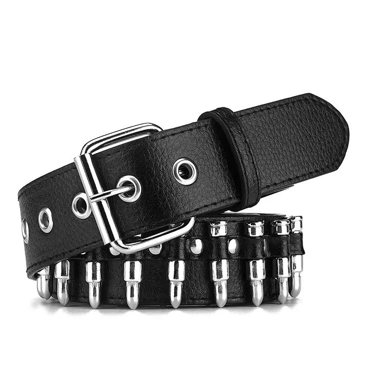 Bullet Rivet Belts Personalized Black Punk Faux Leather Studded Belt For Jeans Hip Hop Snap On Imitation Bullets Leather Belts