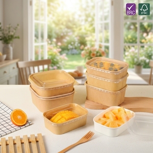 Envases de Papel Ecológicos Biodegradables Aptos para Microondas, Hechos con Materiales Reciclados, Caja para Llevar Comida con Impresión Personalizada, Papel Kraft Natural - Product Image 1