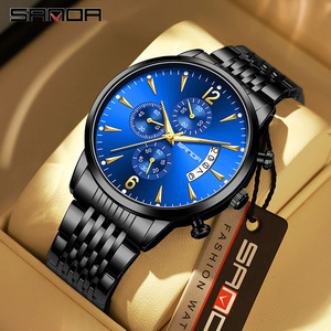 Reloj de Pulsera de Cuarzo Cronógrafo de Moda para Hombre Sanda 1165, 3 Esferas 6 Agujas, Esfera Luminosa Resistente al Agua, Reloj Casual para Uso Diario - Product Image 1