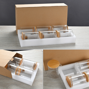 Ensemble de 6 pots à épices en verre borosilicate de haute qualité avec couvercles hermétiques en bambou et cuillères, capacité de 500 ml, écologiques, recyclables, pour une fraîcheur optimale - Product Image 2