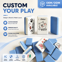 Ubin Mahjong Akrilik Amerika Lapis Ganda Biru Motif Anjing Lucu Kartun Mewah untuk Hiburan Santai Malam Mahjong.
