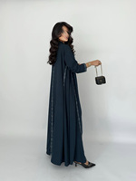 Ensemble Abaya Ouverte en Laine Imprimée de Luxe et Élégante avec Hijab à Motif Floral, Robe Longue Cardigan pour Femme, Kimono Kaftan Modeste Musulman de Dubaï