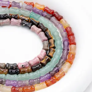 6x10mm 20pcs Natural Gemstone Amethyst Jade Tube Bamboo Beads Color Loose Stone Beads for DIY Bracelet Jewelry Making