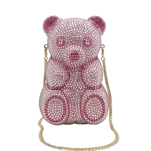 Cute <strong>Green</strong> Bow Flat Bottom Full of Diamonds Bear Dinner Bag Luxury Banquet Diamond <strong>Clutch</strong> Women's Rhinestone Bolsa Feminina - Product Image 5
