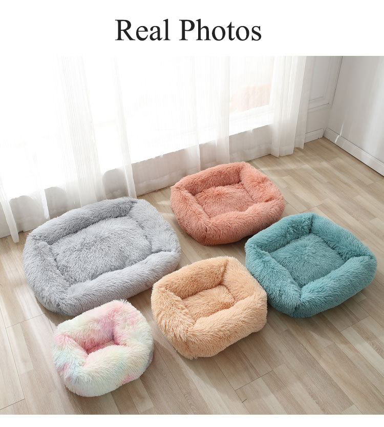 Small Soft Donut Faux Square Dog Bed Luxury Washable Plush Fluffy Pet Dog Bed