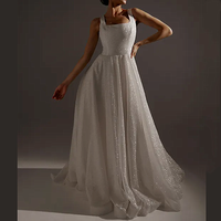 Robe de mariée élégante et moderne pour femme, sans manches, de haute qualité, avec une petite traîne, ornée de paillettes brillantes, coupe trapèze, longueur au sol, dos lacé