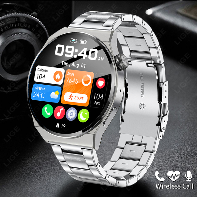 Lige BW0403 Reloj Montre Smart Call Watch Al Voice Assistant Wireless Charging IP67 Waterproof Intelligent Stainless Smartwatch