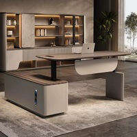 Bureau de direction moderne en forme de L, bureau de patron en bois avec armoire de rangement latérale, table pour bureau, mobilier commercial