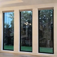 Ventana de Vidrio Fija de Doble Acristalamiento de Aluminio Negro de Estilo Moderno, Ventanas Abatibles Antirrobo para Exteriores