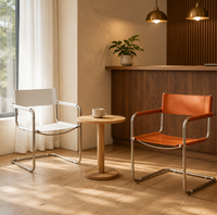 Fauteuil en cuir style Wassily du milieu du siècle avec structure cantilever chromée, idéal pour café et hôtel
