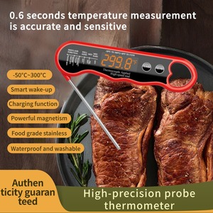0,6s Ultraschnelles Wiederaufladbares Digitales Fleischthermometer mit 304 Edelstahl-Sonde Faltbares Wasserdichtes LED-Display für Lebensmittel BBQ Grill - Product Image 4
